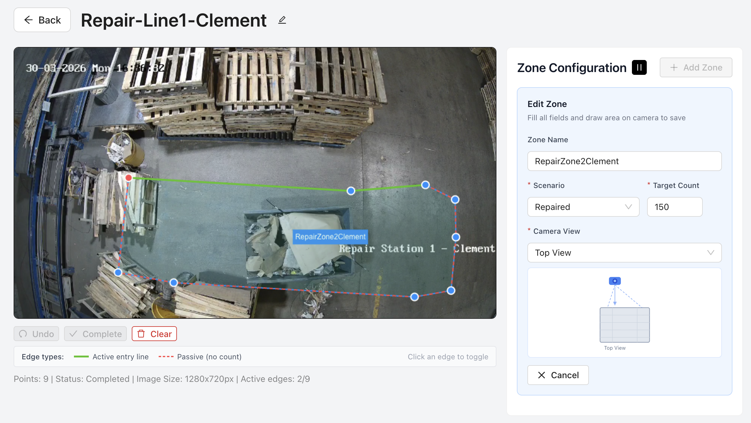 Core Counting Logic — Active zones and counting lines