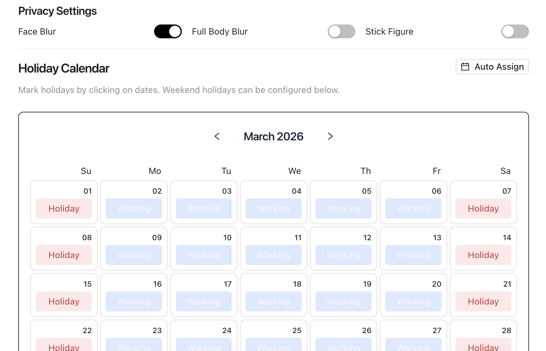 Holiday Calendar Setup